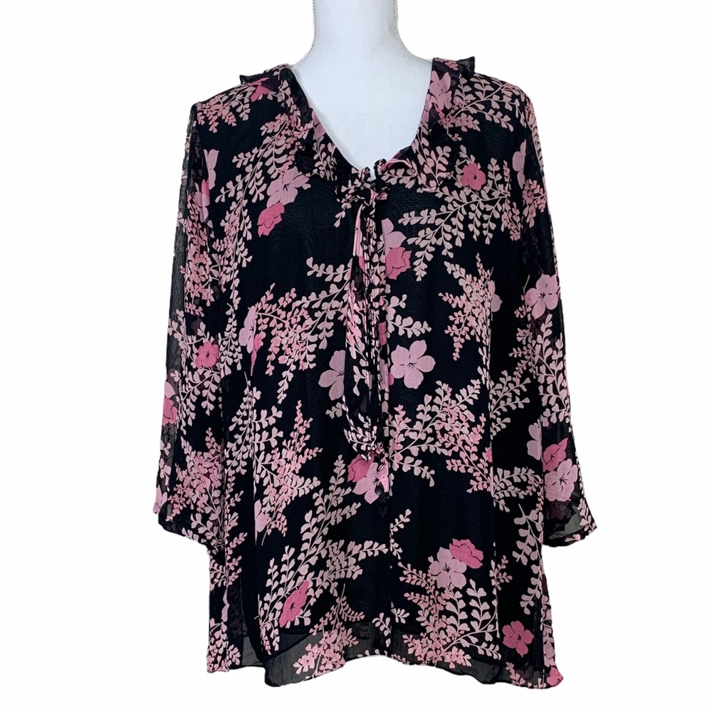 Avenue Floral Print Kimono Sleeve Blouse, Size 18.